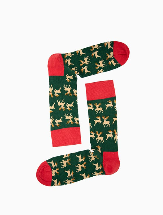 Rentier-Socken, Weihnachtssocken mit Rentier-Motiv “Happy Deer” von We are Socks! ✓Hand gekämmte Biobaumwolle ✓Angenehmer Tragekomfort ✓Bunte Socken ✓Design Socken ✓Good Mood Socken